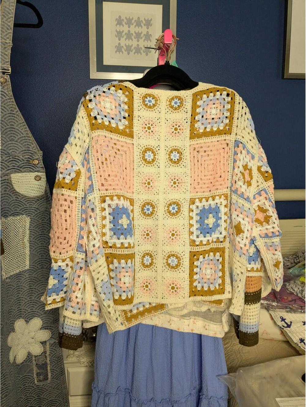 New Pol Fits S-XL OS One Size Multi Crochet cardigan Top Jacket Tie Front Pink - Picture 3 of 3